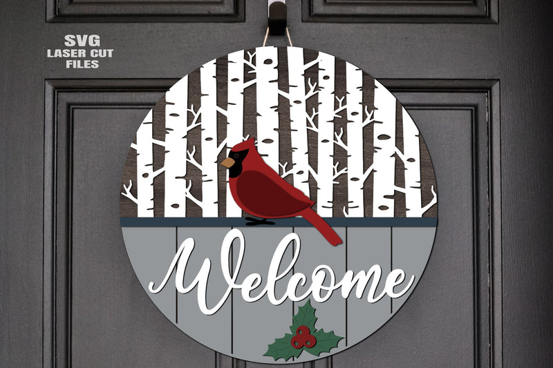 Cardinal SVG | Christmas Welcome Sign SVG | Door Hanger SVG Laser Cut ...