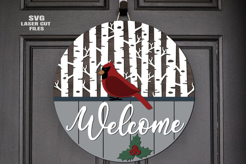 Cardinal SVG | Christmas Welcome Sign SVG | Door Hanger SVG Laser Cut Files SVG Cloud9Design 