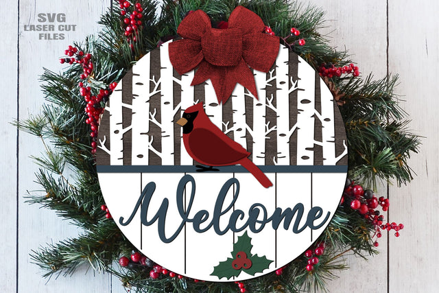 Cardinal SVG | Christmas Welcome Sign SVG | Door Hanger SVG Laser Cut Files SVG Cloud9Design 