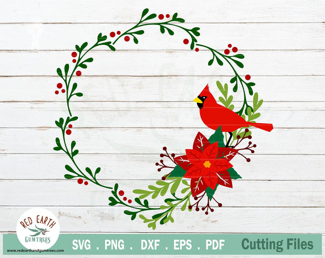 Cardinal wreath Christmas, holidays laurel SVG,DXF,PNG,EPS SVG Redearth and gumtrees 