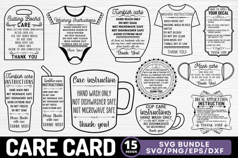 Tumbler Care Cards SVG Bundle - So Fontsy