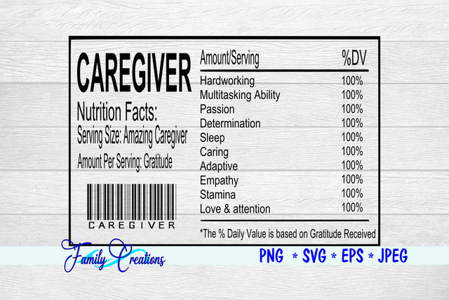 Caregiver Nutrition Label SVG Family Creations 