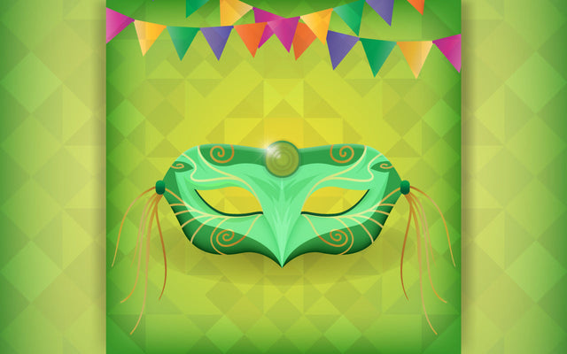 Carnival online party Poster. Invitation card for live stream of festival. Mask with feathers for festive on fluid gradient background. Template for design flyer,poster. Vector illustration. SVG naemmiah021 