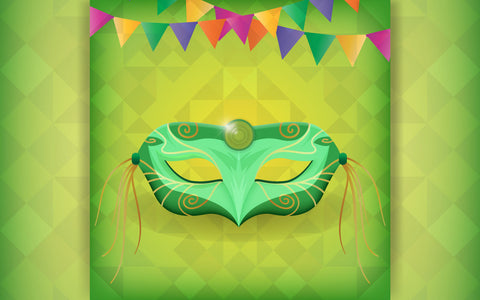 Carnival online party Poster. Invitation card for live stream of festival. Mask with feathers for festive on fluid gradient background. Template for design flyer,poster. Vector illustration. SVG naemmiah021 