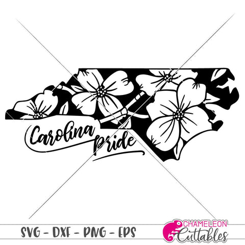 Carolina Pride - North Carolina State Outline Dogwood Flower - SVG SVG Chameleon Cuttables 