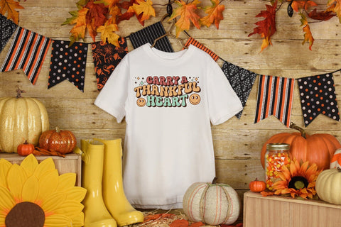 Carry a Thankful Heart, Retro Thanksgiving PNG Sublimation CraftLabSVG 