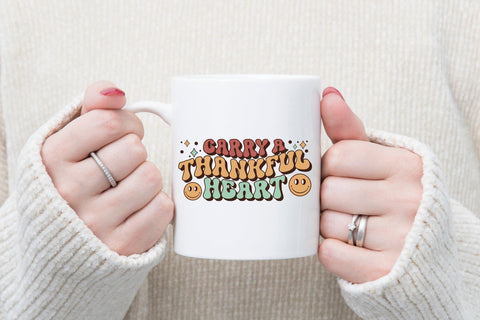 Carry a Thankful Heart, Retro Thanksgiving PNG Sublimation CraftLabSVG 