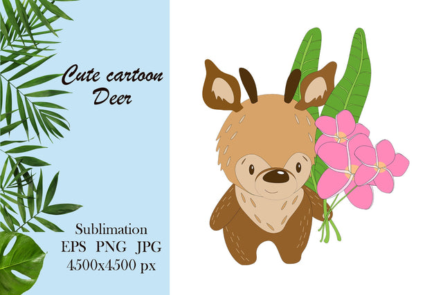 Cartoon animal - cute deer sublimation design Sublimation LuckyTurtleArt 