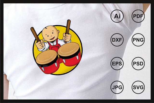 Cartoon baby character playing drums illustration SVG Leamsign Studio 