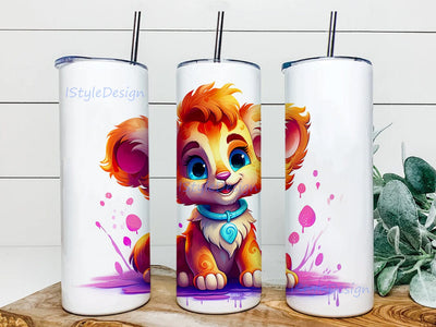 Cartoon Baby Lion 20oz Skinny Tumbler Png, Neon Baby Lion Tumbler, Baby Simba Png Sublimation Design, Lion King Png, Kids Tumbler Design, Colorful Lion Sublimation Sublimation iStyleDesign 