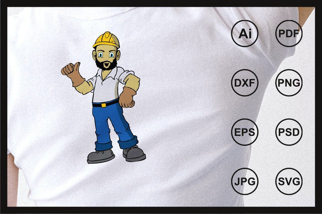 Cartoon character construction worker illustration SVG Leamsign Studio 