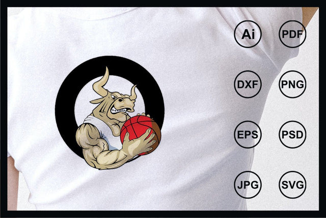 Cartoon character of bull basketball team illustration SVG Leamsign Studio 