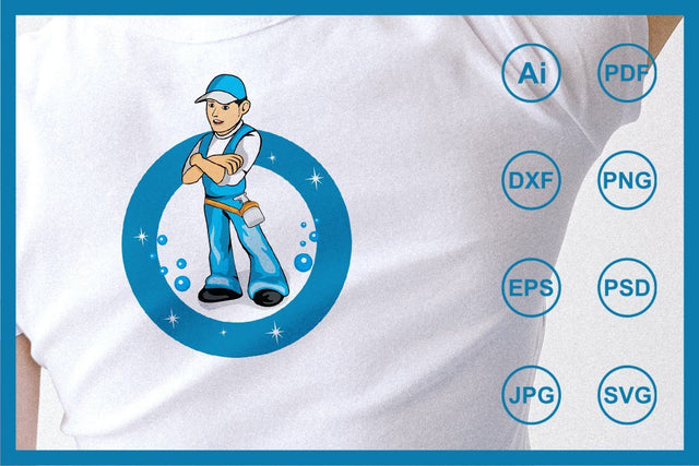 Cartoon character of cleaning service worker design illustration SVG Leamsign Studio 