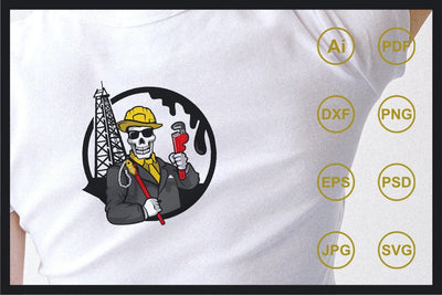 Cartoon character skull oil gangster design illustration SVG Leamsign Studio 