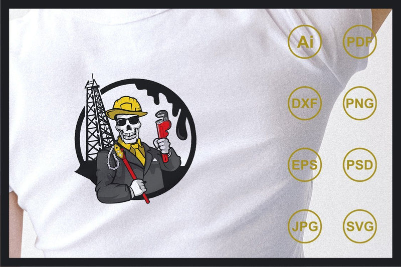Cartoon character skull oil gangster design illustration SVG Leamsign Studio 