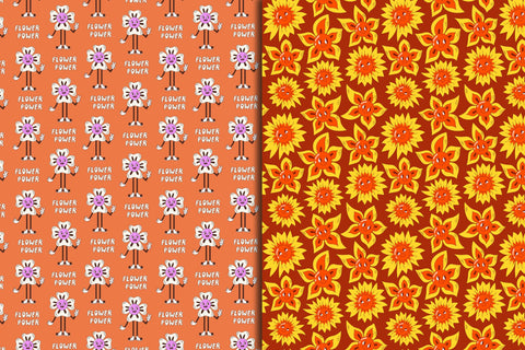 Cartoon Flowers Patterns & Papers Digital Pattern Rin Green 