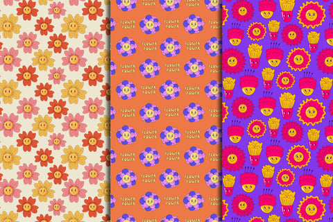 Cartoon Flowers Patterns & Papers Digital Pattern Rin Green 