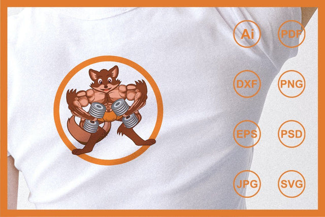 Cartoon fox character fitness body building illustration SVG Leamsign Studio 