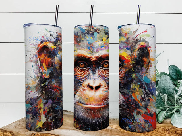 Cartoon Monkey 20oz Skinny Tumbler Png, Cute Monkey Tumbler, Colorful Baby Monkey Tumbler, Kids Childrens Tumbler, Tie Dye Tumbler Wrap Sublimation iStyleDesign 