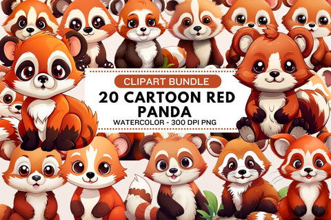 Cartoon Red Panda Clipart Bundle Sublimation Regulrcrative 