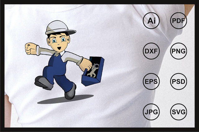 Cartoon technician engineer character illustration SVG Leamsign Studio 