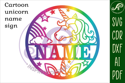 Cartoon unicorn name sign svg laser cut template SVG APInspireddesigns 