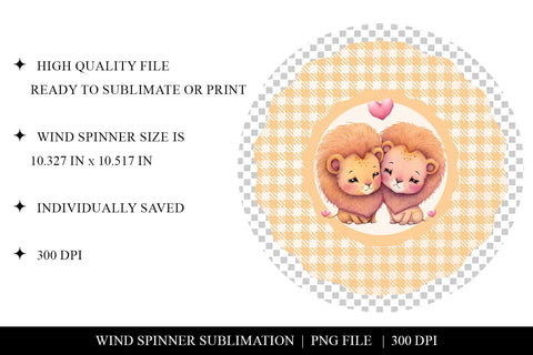 Cartoon Watercolor Lions Wind Spinner Sublimation Design Sublimation BijouBay 
