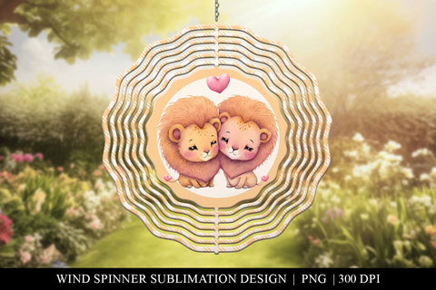 Cartoon Watercolor Lions Wind Spinner Sublimation Design Sublimation BijouBay 