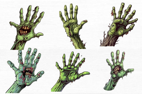 Cartoon Zombie Hand Clipart Bundle Sublimation Regulrcrative 