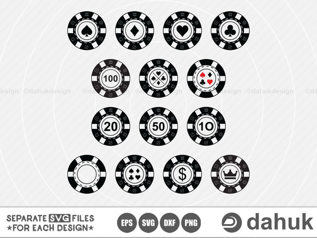 Casino Chips svg, Poker Chip, Gamble svg, ilhouette, vector, files, eps, dxf, clipart, svg files, png, cricut, cut file SVG dahukdesign 