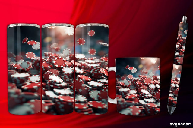 Casino Chips Wrap | Tumbler | Mug | Pen Sublimation SvgOcean 