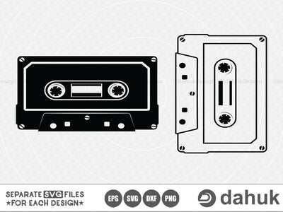 Cassette Svg, Cassette Tape Svg, Silhouette Music, eps, dxf, clipart, svg files, png, cricut, cut file SVG dahukdesign 