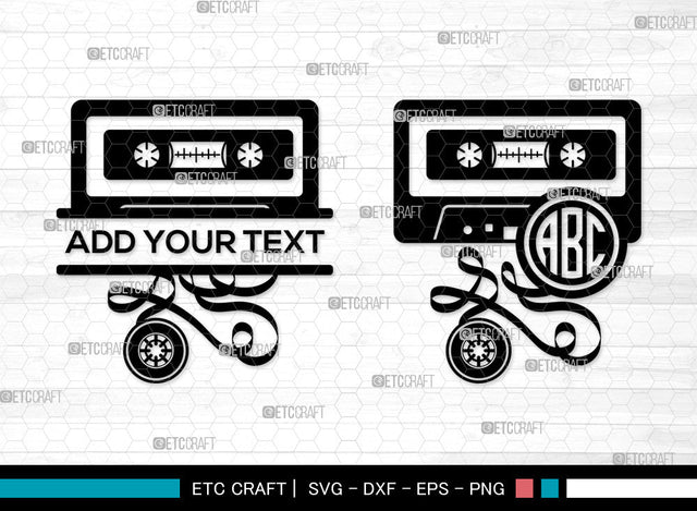 Cassette Tape Monogram SVG, Split Monogram SVG, Audio Cassette Svg, Audio Tape Svg, Mixtape Svg, Music Tape Svg, Cassette Tape SVG ETC Craft 