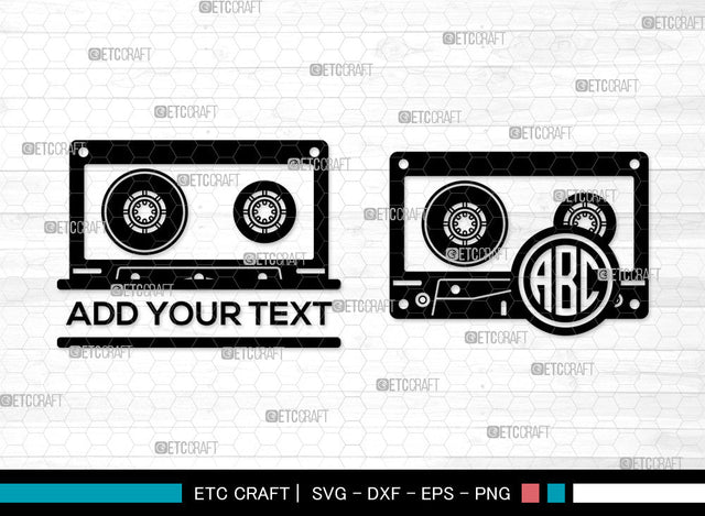 Cassette Tape Monogram SVG, Split Monogram SVG, Audio Cassette Svg, Audio Tape Svg, Mixtape Svg, Music Tape Svg, Cassette Tape SVG ETC Craft 