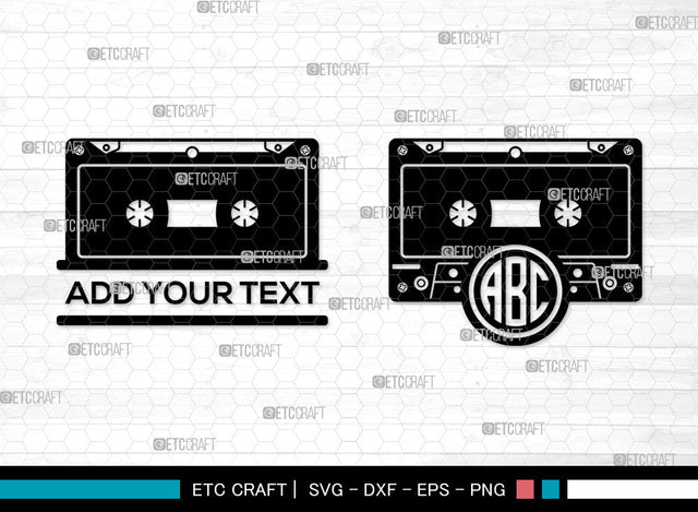 Cassette Tape Monogram SVG, Split Monogram SVG, Audio Cassette Svg, Audio Tape Svg, Mixtape Svg, Music Tape Svg, Cassette Tape SVG ETC Craft 