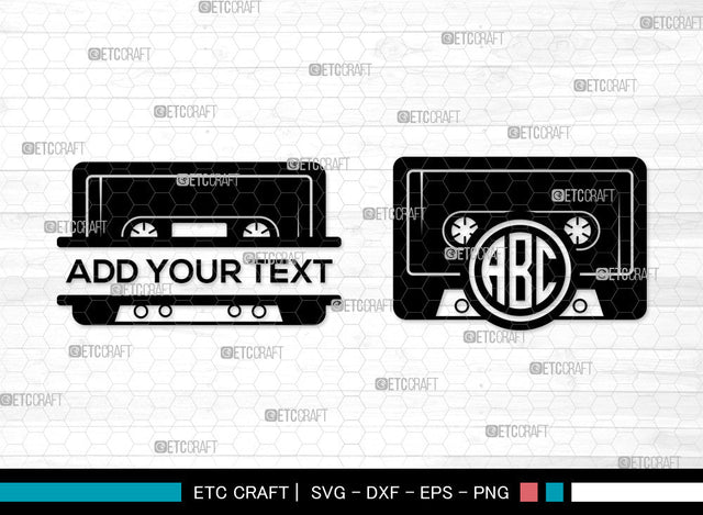 Cassette Tape Monogram SVG, Split Monogram SVG, Audio Cassette Svg, Audio Tape Svg, Mixtape Svg, Music Tape Svg, Cassette Tape SVG ETC Craft 