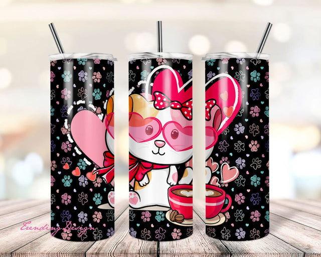 Cat and Coffee 20 oz Skinny Tumbler PNG Sublimation Design Digital Download Sublimation TrendingDesign 