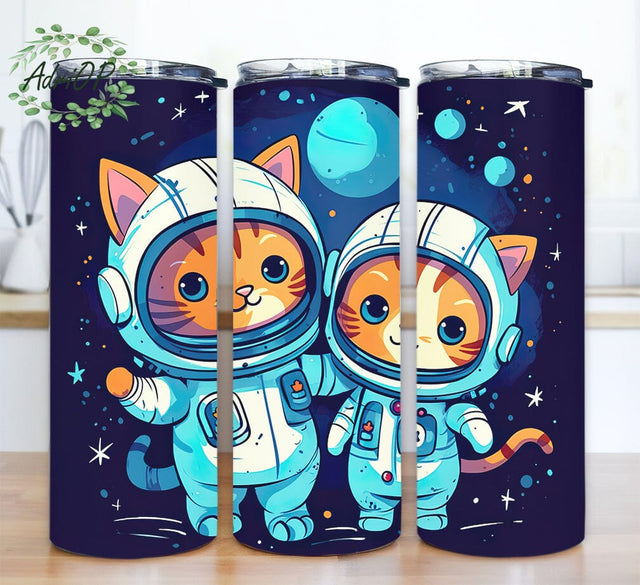 Cat And Kitten Wearing Astronaut 20oz Skinny Tumbler Png, Cute Astronaut Cat Tumbler, Cute Cat Lover Tumbler, Astronaut Suit, Outer Space, Sublimation Graphics Sublimation AdriOP 