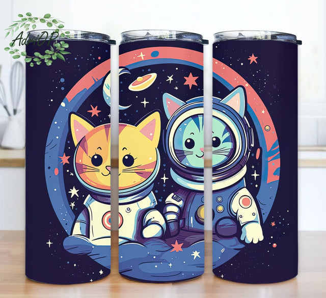 Cat And Kitten Wearing Astronaut 20oz Skinny Tumbler Png, Cute Astronaut Cat Tumbler, Cute Cat Lover Tumbler, Astronaut Suit, Outer Space, Sublimation Graphics Sublimation AdriOP 