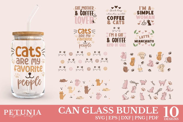 Cat Can Glass SVG Bundle | Cat Lover SVG Bundle SVG Petunia Digital Design 