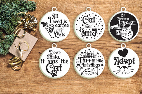 Cat Christmas Ornament Svg Bundle. Round Christmas Ornaments Svg. Merry Christmas Svg. Pet Animal Quotes, Sayings, Phrases Dxf Eps Png Pdf SVG Mint And Beer Creations 