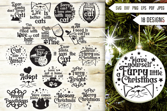 Cat Christmas Ornament Svg Bundle. Round Christmas Ornaments Svg. Merry Christmas Svg. Pet Animal Quotes, Sayings, Phrases Dxf Eps Png Pdf SVG Mint And Beer Creations 