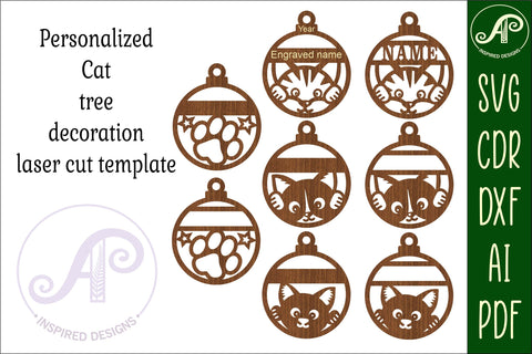 Cat Christmas Ornaments, 4 cute designs SVG laser cut SVG APInspireddesigns 