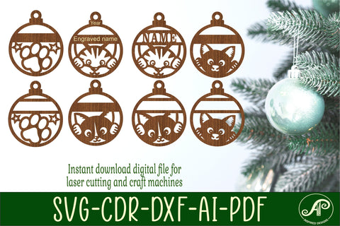 Cat Christmas Ornaments, 4 cute designs SVG laser cut SVG APInspireddesigns 