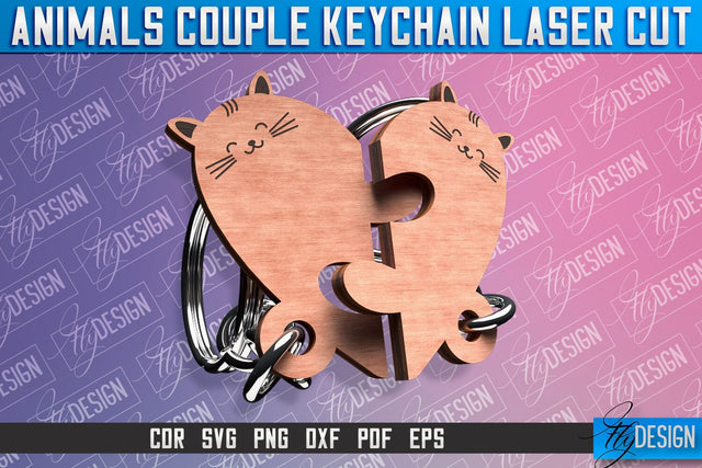 Cat Couple Keychain | Laser Cut SVG Design | CNC Files SVG Fly Design 