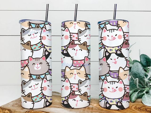 Cat Cute,20oz Skinny Straight&Tapered,Template for Sublimation,Full Tumbler Wrap,PNG Instant Digital Download Sublimation iStyleDesign 