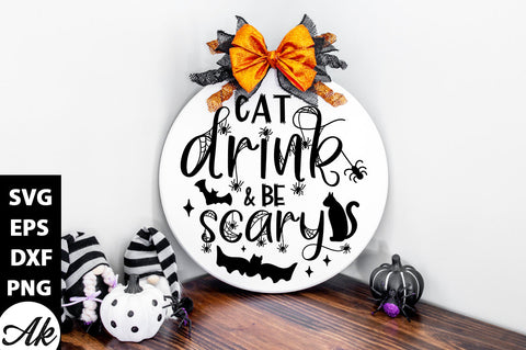 Cat drink & be scary Round Sign SVG akazaddesign 