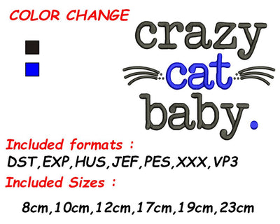 Cat Embroidery, Baby Embroidery, Crazy Cat, Cat Owner, Cat Design, Gift for Cat Owner, Newborn Embroidery Embroidery/Applique DESIGNS SVG Digital Designer 