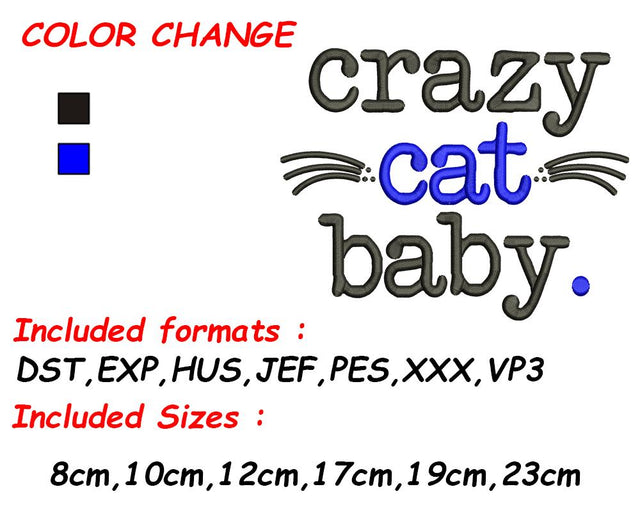 Cat Embroidery, Baby Embroidery, Crazy Cat, Cat Owner, Cat Design, Gift for Cat Owner, Newborn Embroidery Embroidery/Applique DESIGNS SVG Digital Designer 