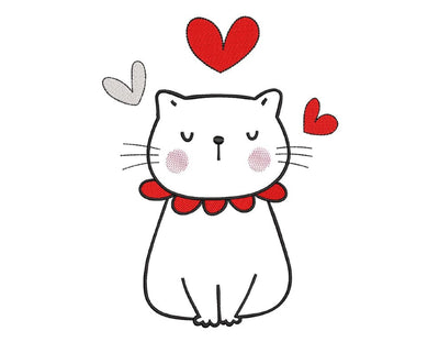 Cat Embroidery Design, Valentine's Day Embroidery File, 2 sizes, Instant Download Embroidery/Applique DESIGNS Nino Nadaraia 